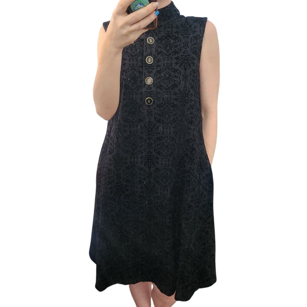 J. McLaughlin Burned Out Velvet Black Mini‎ Dress S Retro Classic Chic Holiday